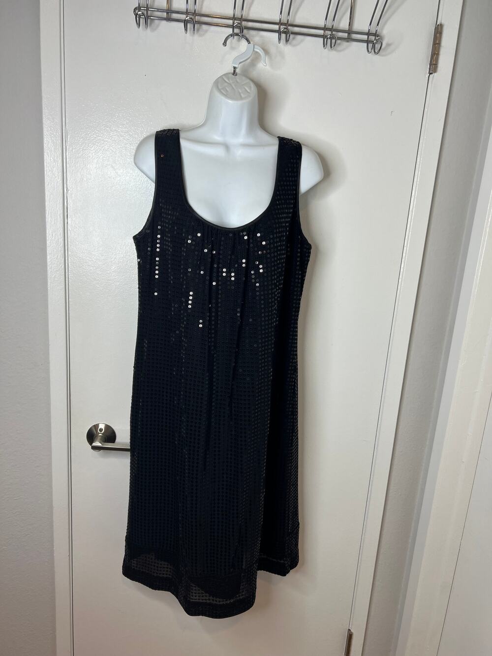 New York & Company Women's Sequin Tank Shift Dress Black NEW ~ Size 14